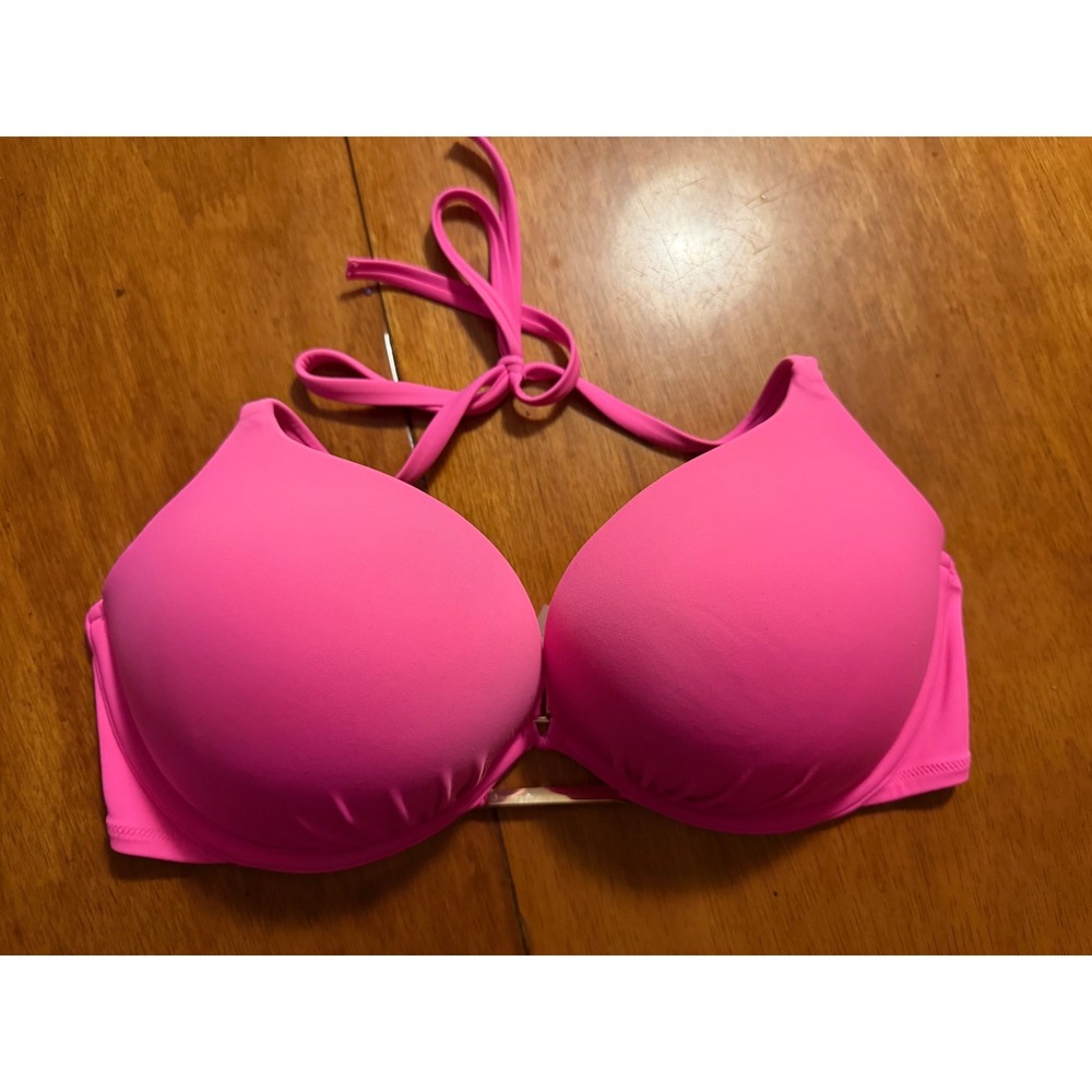 Victoria's Secret Bombshell Push Up Bikini Top Pink 36D Halter Gold Hardware